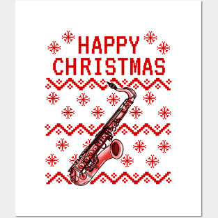 Saxophone Ugly Christmas Saxophonist Musician Posters and Art